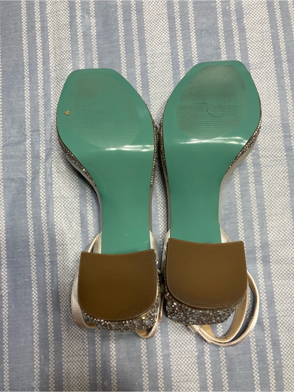 Betsey Johnson “Darbi” silver satin heels with rhinestone details. - Picture 5 of 5